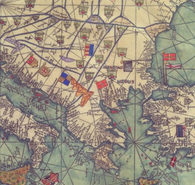 Mapa de Europa oriental, vista desde el sur. Atlas catalán de Abraham Cresques